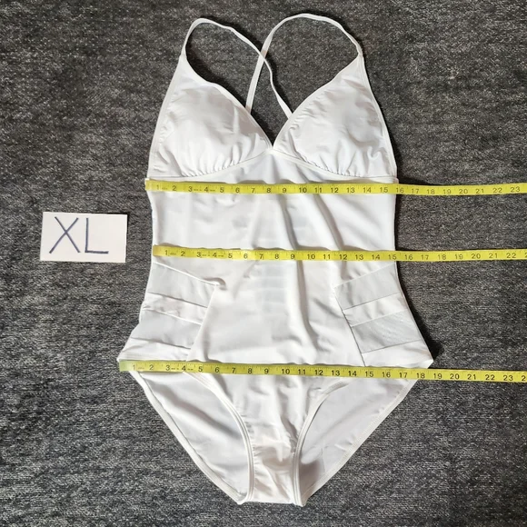 White Retro V-Neck One Piece Bathing Suit - Picture 9 of 10